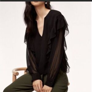 ARITZIA WILFRED CHIFFON SHEER BLACK BLOUSE